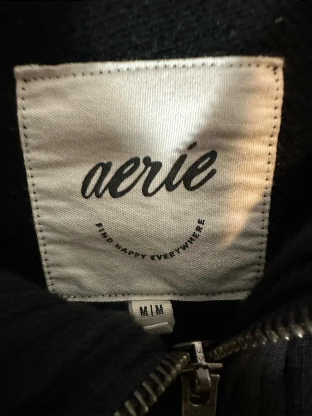 aerie Black Half-Zip Ribbed Collar Sweater